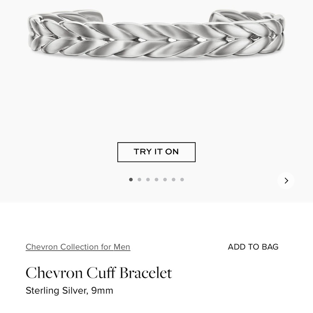 David Yurman men’s cuff bracelet in sterling silver 925. Size large.